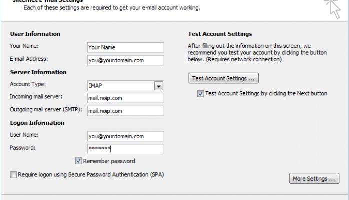 POP and IMAP email settings